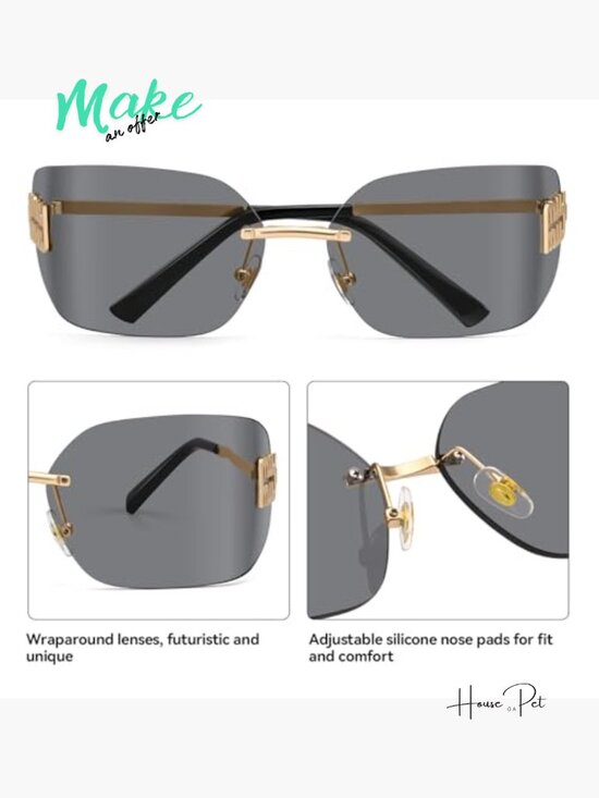 Metal Frame Rimless Y2K Sunglasses Retro Wrap Around Shield main image 4